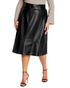 City Chic Untamed Belted Faux Leather Skirt - Black