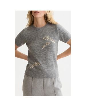 Scotch & Soda Embroidered Short Sleeve Crewneck Sweater - Gray