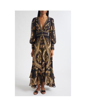 CAMILLA Long Sleeve Silk Maxi Dress - Brown