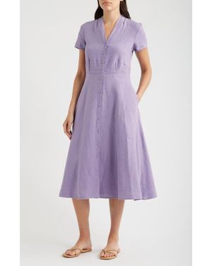 Seasalt Cornwall Carved Wood Linen Midi Dress - Purple