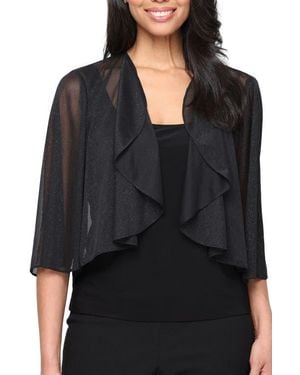 Alex Evenings Three-Quarter Sleeve Glitter Mesh Cover-Up Jacket - Black