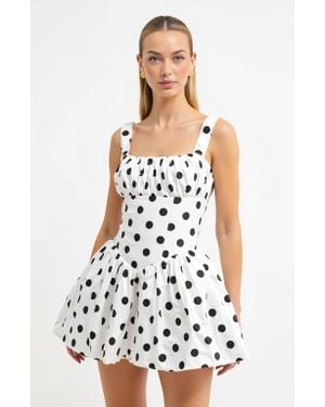 Modenaire Polka Dot Gathered Bust Flared Corset Bodice Mini Dress - White