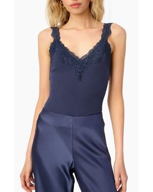 Cami NYC Lani Lace Trim Rib Tank Top - Blue