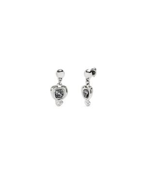 Uno De 50 Heart & Crystal Drop Earrings - Black