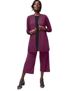 Jessica London Stretch Knit Open Front Knit Topper - Purple