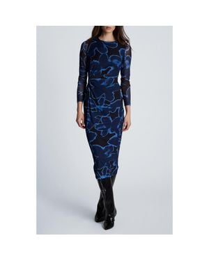 Kenneth Cole Knot Front Mesh Midi Dress - Blue