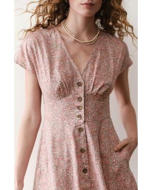 Marine Layer Camila Floral Button Front Hemp Blend Minidress - Pink