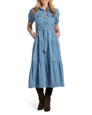 Apny Tie Waist Tiered Midi Dress - Blue