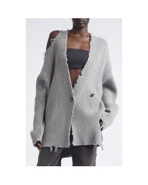 Haikure Courtny Oversize Destroyed Rib Merino Wool Cardigan - Gray