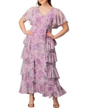 Kiyonna Tour De Flounce Tiered Maxi Dress - Purple
