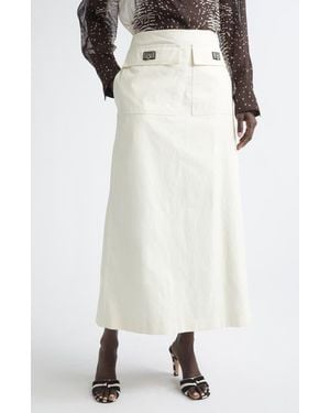 Ferragamo Hug Buckle Coated Linen Cargo Skirt - White