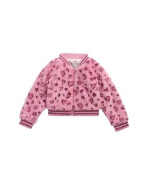 Tractr Kids' Heart Leopard Faux Fur Jacket - Pink