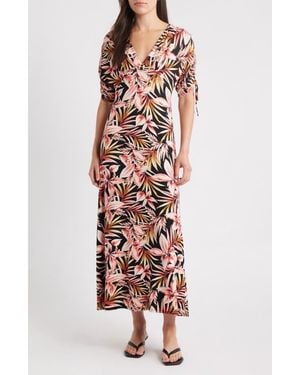 Loveappella Ruched Sleeve Empire Waist Maxi Dress - White