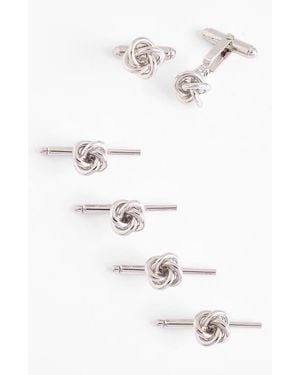 David Donahue Knot Cuff Link & Stud Set - White