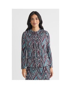 Ming Wang Heritage Lurex Fringe Trim Jacquard Knit Jacket - Blue