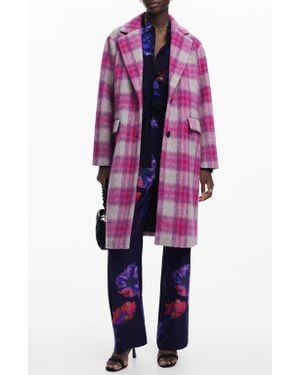Desigual Cuadro Plaid Coat - Pink
