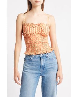 Damson Madder Nola Gingham Smocked Organic Cotton Camisole - Orange