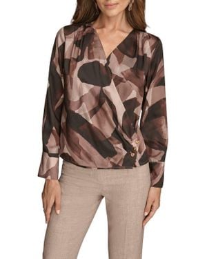 Donna Karan Satin Wrap Top - Brown