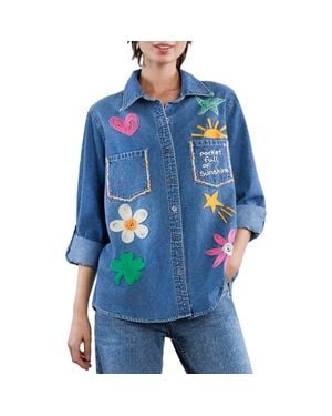 Billy T Pocketful Of Sunshine Embroidered Denim Graphic Button-Up Shirt - Blue