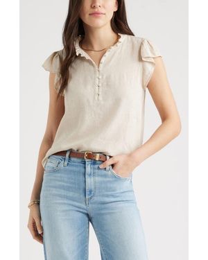 Caslon Flutter Sleeve Popover Top - Blue