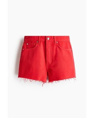 H&M Raw-Edge Denim Shorts - Red