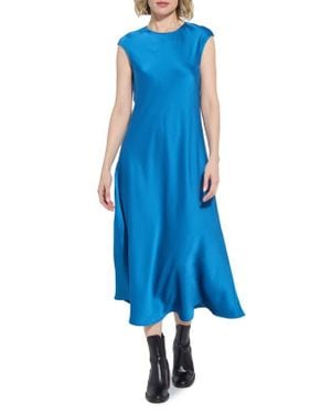 Lyssé Silvana Bias Cut Stretch Satin Midi Dress - Blue