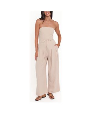 Petal & Pup Calliope Strapless Tie Waist Jumpsuit - Natural