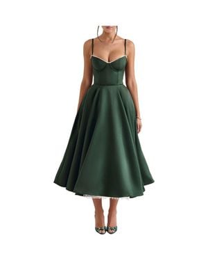 House Of Cb Mademoiselle Bustier Stretch Satin Midi Cocktail Dress in Yellow