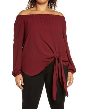 MICHAEL Michael Kors Tie Front Off The Shoulder Crepe Blouse - Red
