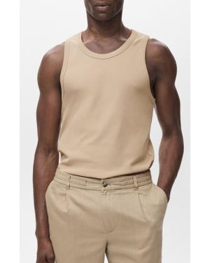Mango Slim Fit Stretch Cotton Rib Tank - Natural