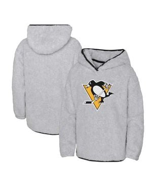 Outerstuff Girls Youth Pittsburgh Penguins Ultimate Teddy Fleece Pullover Hoodie - Gray
