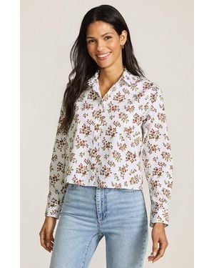 Lands' End No Iron Boxy Cropped Shirt - Blue