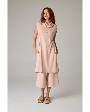 eavolu® Kakadu Eco-Luxe Rib Sleeveless Funnel Neck Tunic/Dress - Pink