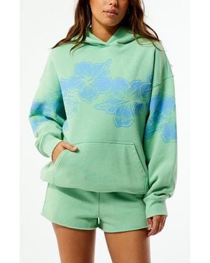 PacSun Hibiscus Print Cotton Blend Hoodie - Green