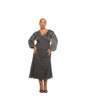 FASHION-SZN CURVE Stylish Plus Size Polka Dot Dress - Black