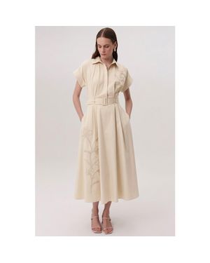 Exquise Kelsie Short Sleeve Midi Shirt Dress - Natural