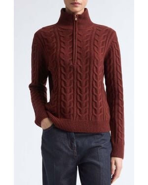 Max Mara Libero Cable Knit Cashmere Quarter Zip Sweater - Red