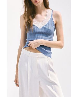 Mango Lace Trim Lyocell Tank - Blue