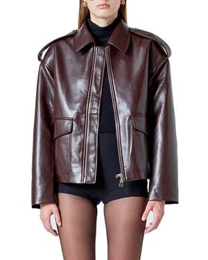 Endless Rose Oversize Faux Leather Jacket - Black