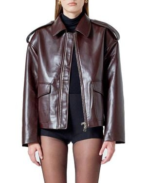 Endless Rose Oversize Faux Leather Jacket - Black