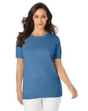 Jessica London Fine Gauge Crewneck Shell - Blue