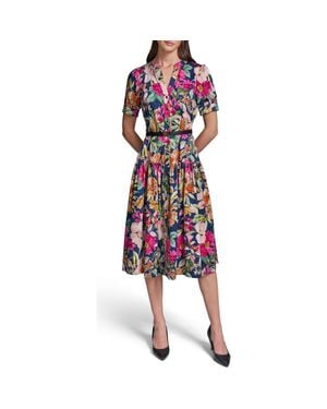 KARL LAGERFELD Floral Print Belted Tiered Midi Dress