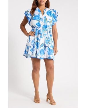 Sugarlips Samian Eriny Floral Ruffle Cotton Dress - Blue