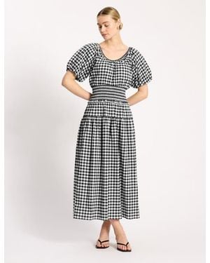 Albaray Gingham Blouson Sleeve Midi Dress - White