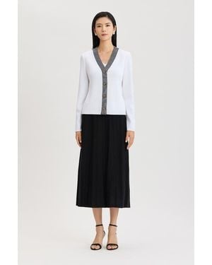 Ming Wang Family Savvy Contrast Trim Soft Knit Cardigan - White