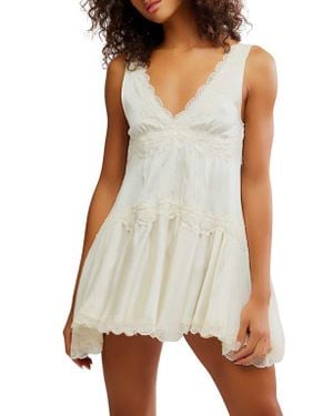 Free People Lace Trim Satin Mini Slipdress - White