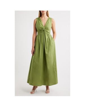 Cece Twist Front Sleeveless Poplin Midi Dress - Green