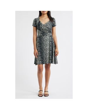 Loveappella Leopard Print Surplice Neck Dress - Blue