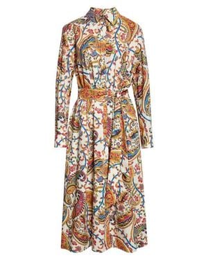 Etro Floral Paisley Belted Cotton Poplin Shirtdress - Natural