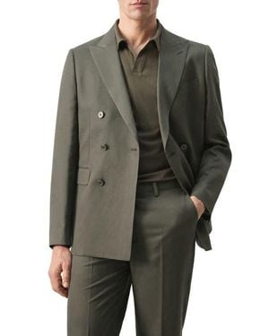 Mango Amalfi Linen Slim Fit Double Breast Blazer - Multicolor